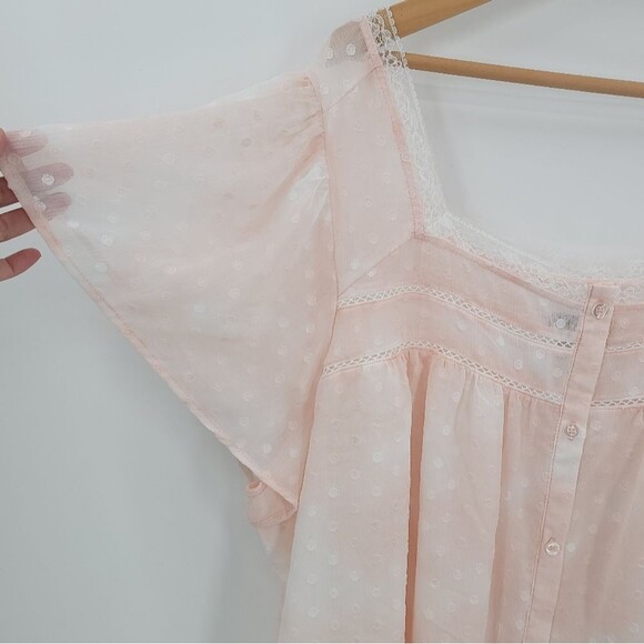 Torrid Coquette Chiffon Clip-Dot Lace Blouse Top Blush Pink Girly Romantic 4X - Picture 5 of 14